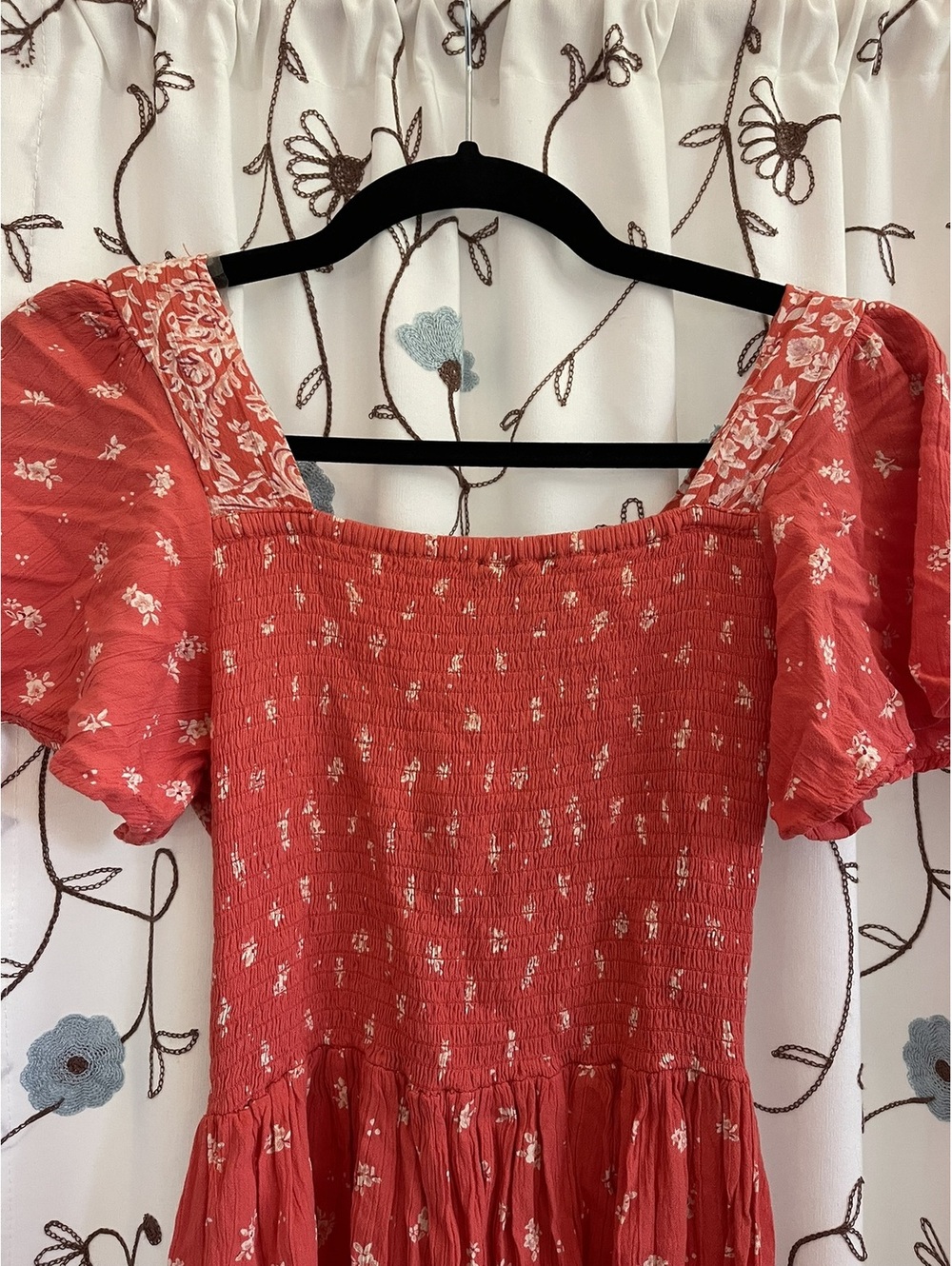 Angie | M | Coral Floral Smocked Mini Dress - Picture 8 of 8